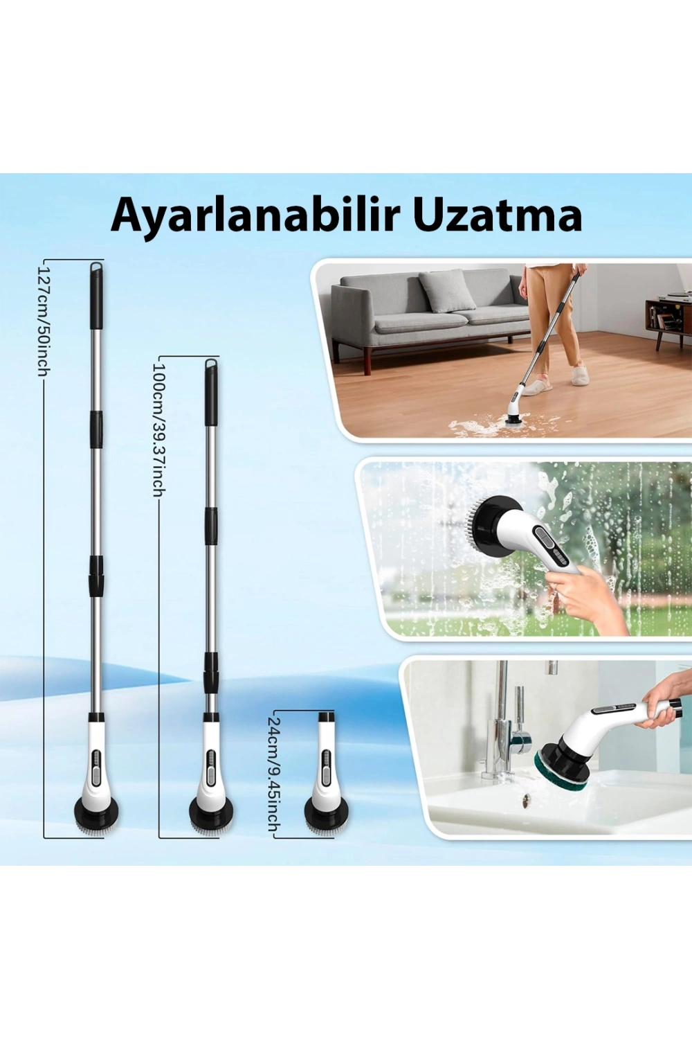 Egonex 9u 1 Arada Çok Amaçlı Kablosuz Şarjlı Temizlik Fırçası IP67 Yıkanabilir Başlık