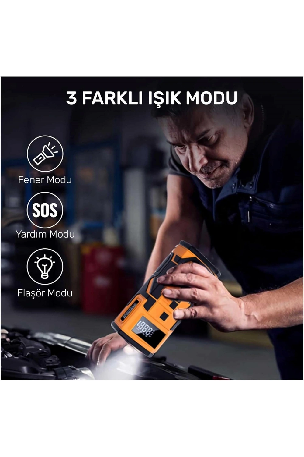 4in1 10.000mAh Akü Takviyeli, Powerbanklı Reflektörlü