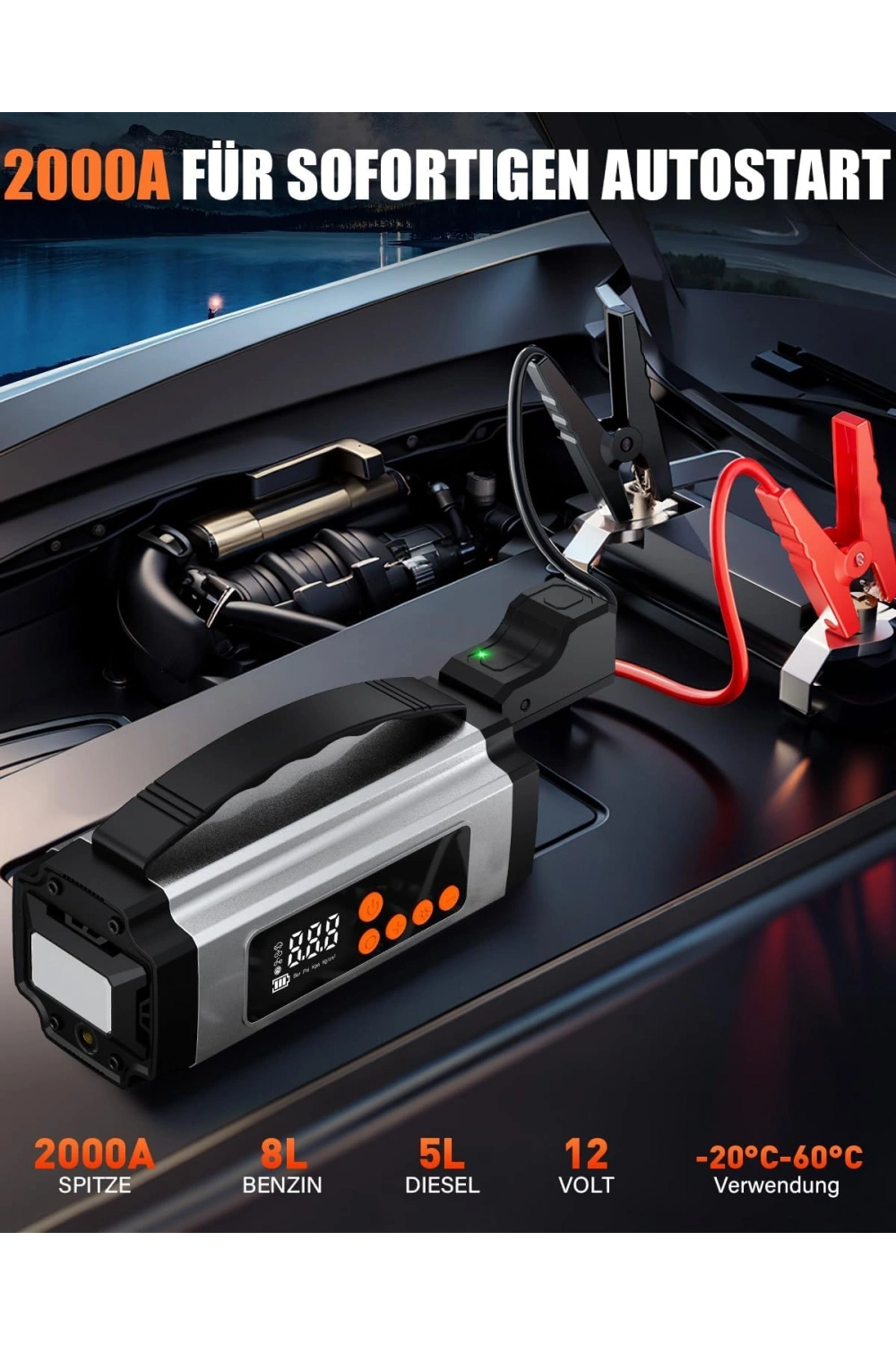 Pro Akü Takviye Şarj Cihazı 10000 Mah Akü Takviye Cihazı Akü Şarj Cihazı Lastik Şişirme Pompası 4in1 Jump Starter