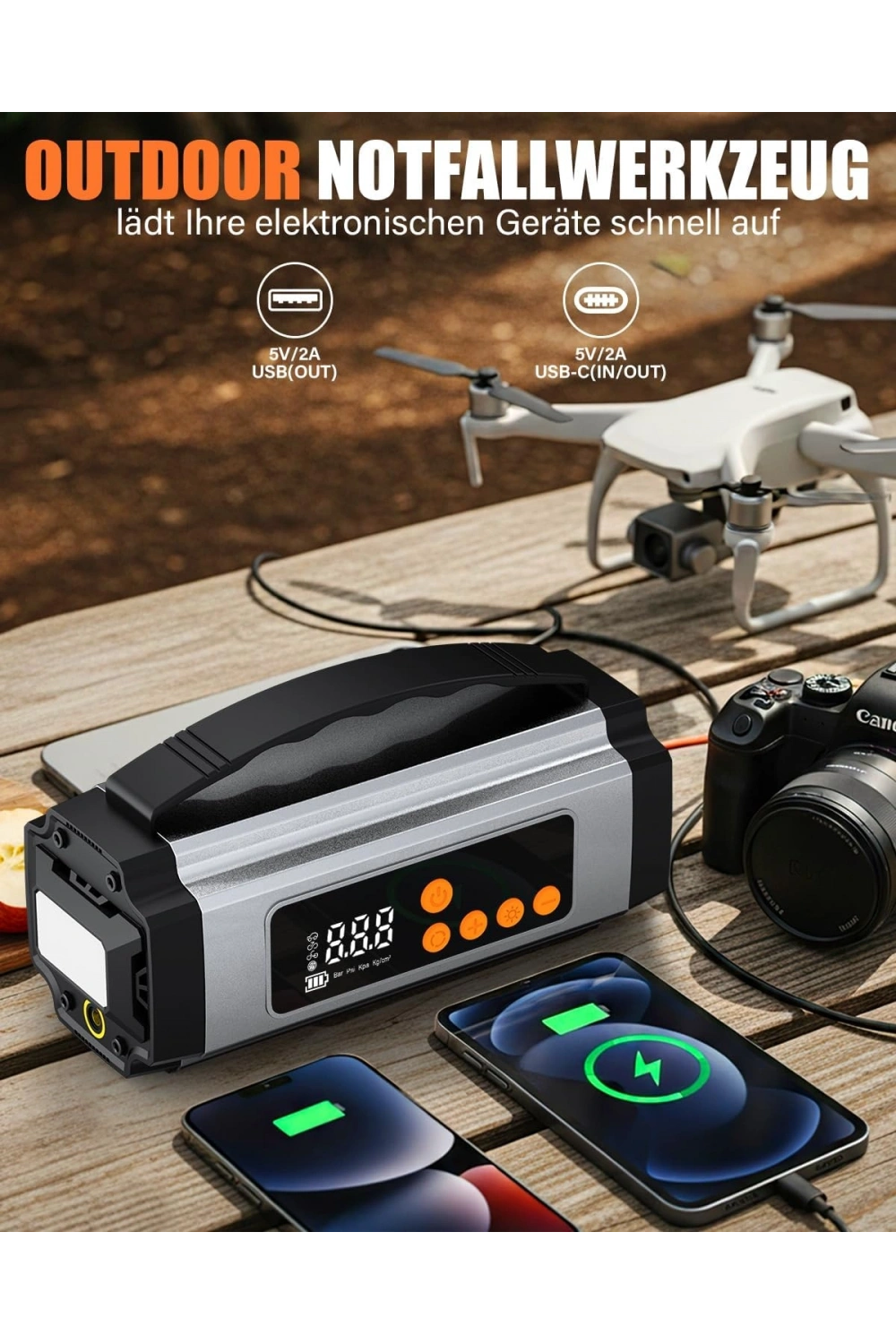 Pro Akü Takviye Şarj Cihazı 10000 Mah Akü Takviye Cihazı Akü Şarj Cihazı Lastik Şişirme Pompası 4in1 Jump Starter