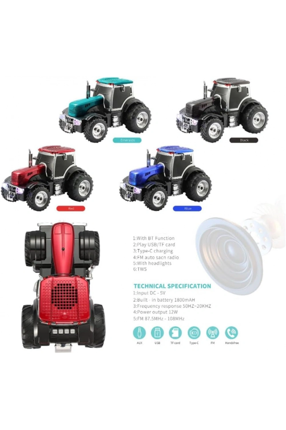 Şarjlı Nostaljik Traktör Tasarımlı Usb/aux Çıkışlı Fm Radyolu Bluetooth Hoparlör Speaker