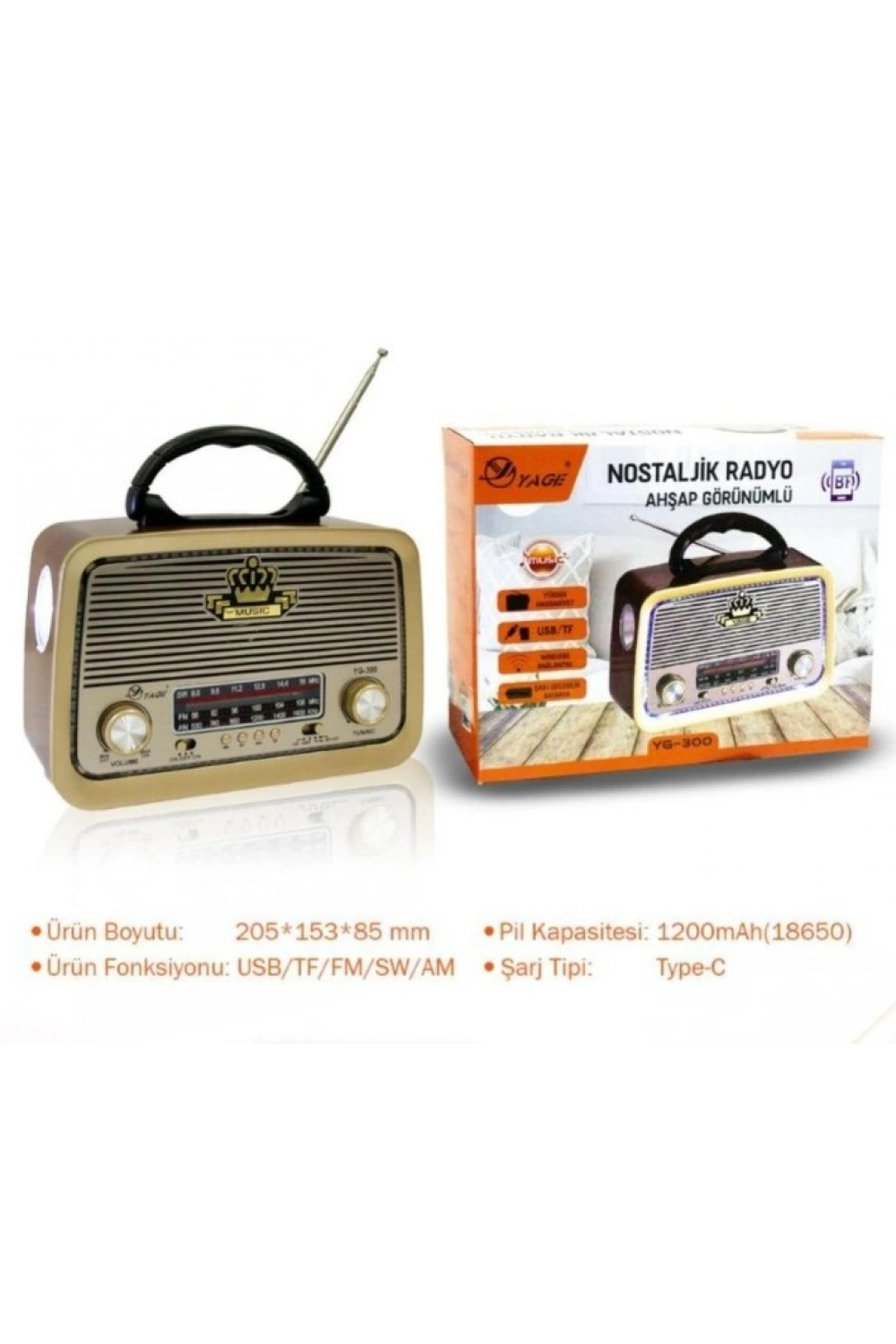 Ahşap Görünümlü Nostaljik Radyo Yage YG-300