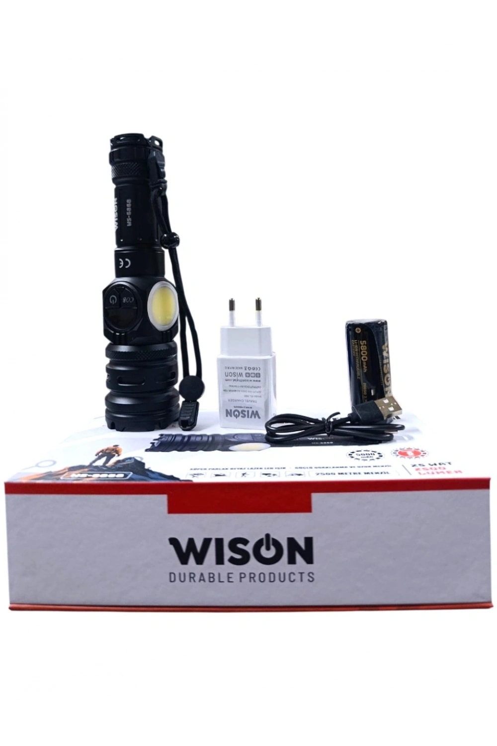 Wıson WS-6868 2500 lümen 25 wat 5000 mah Pil Şarj Edilebilir Uzun Menzilli El Feneri