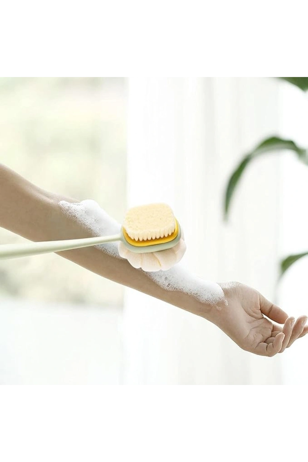 Egonex Çift Taraflı Banyo Duş Vücut Fırçası Yumuşak Uzun Saplı Sırt Kese Masaj Fırçası
