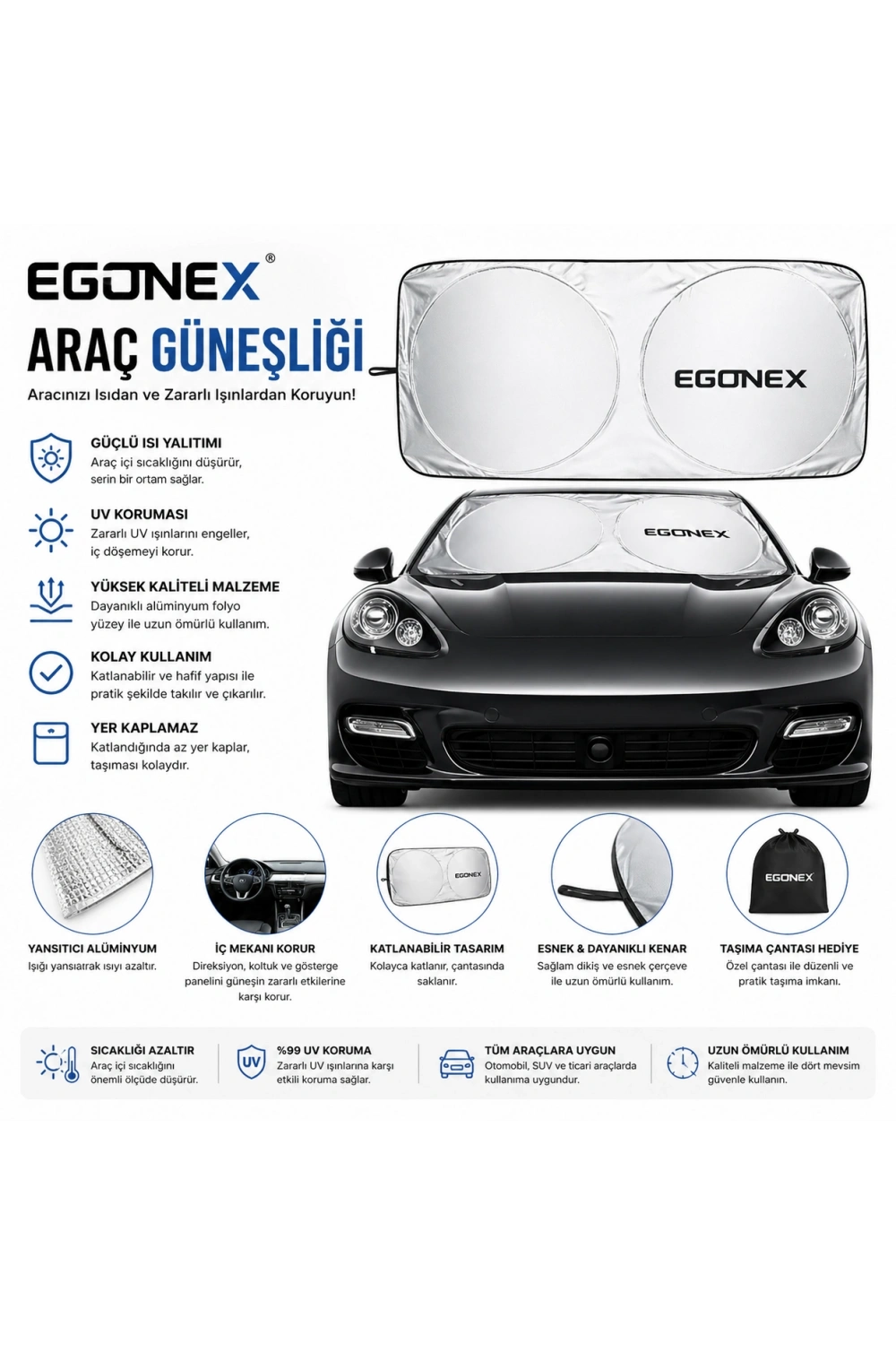 Egonex Yuvarlak Katlanabilir Oto Ön Cam Güneşlik