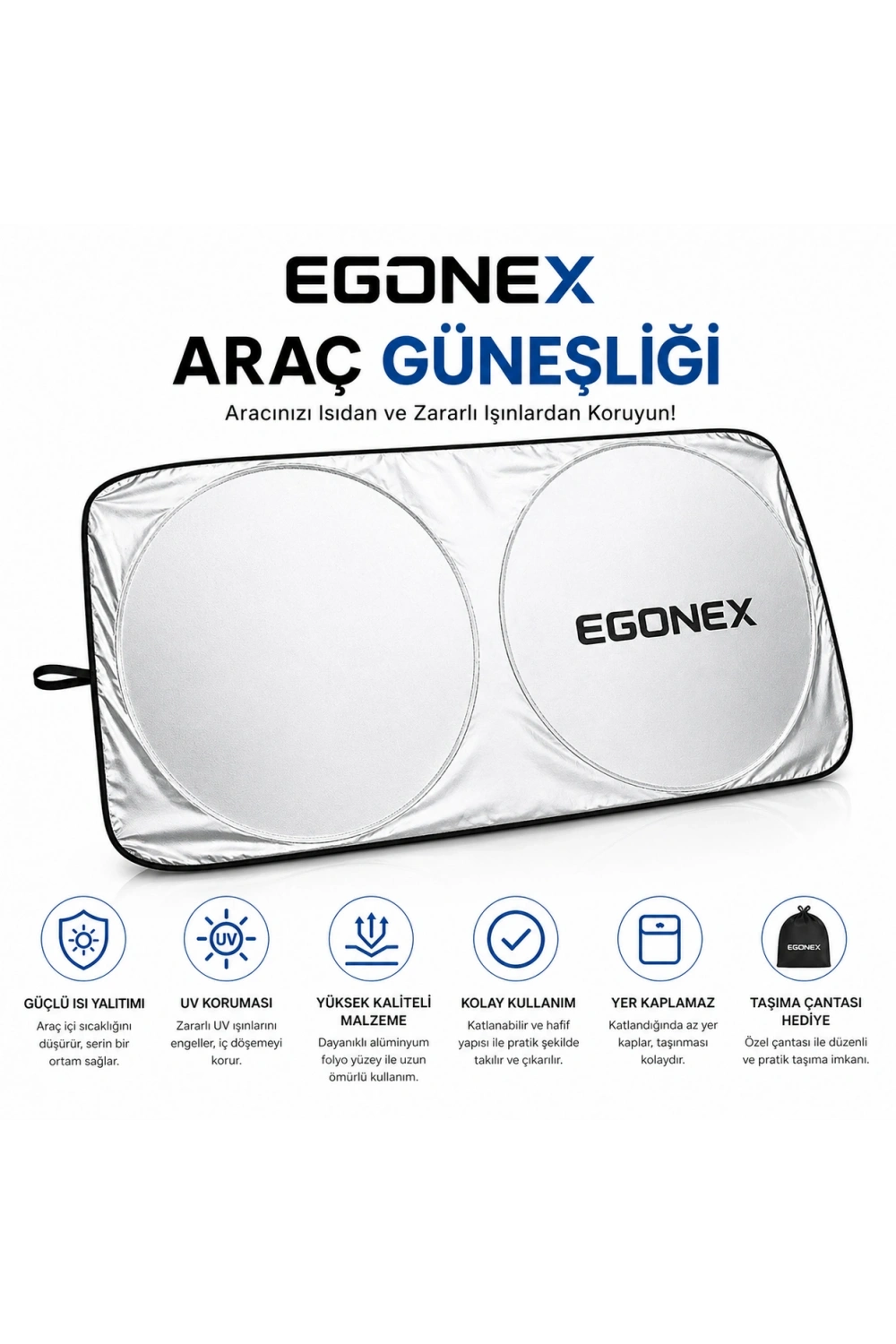 Egonex Yuvarlak Katlanabilir Oto Ön Cam Güneşlik