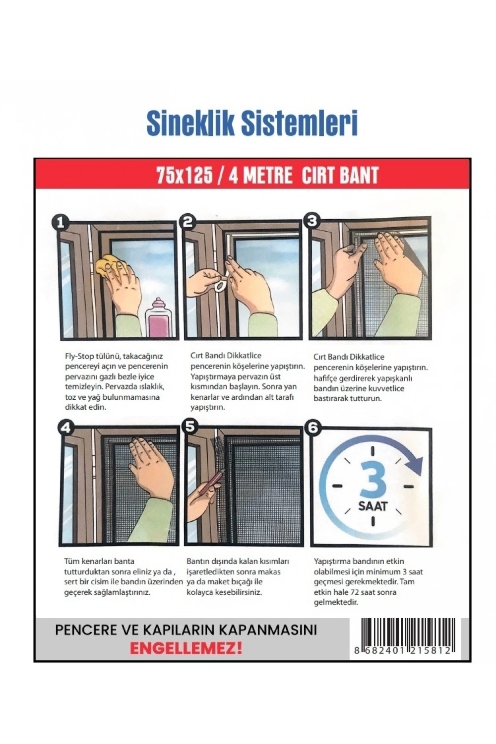 Egonex Pencere Sinekliği Kolay Yapışkanlı Sineklik Ev 75 X 125