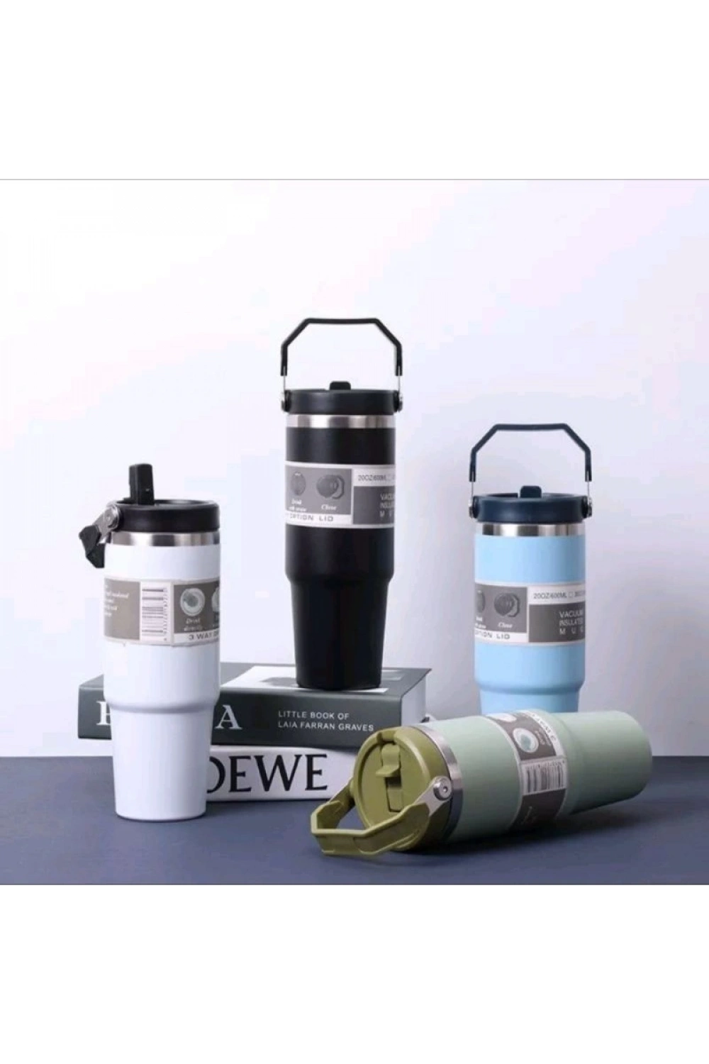 900 ml Taşıma Kulplu Paslanmaz Çelik Termos Mug Bardak