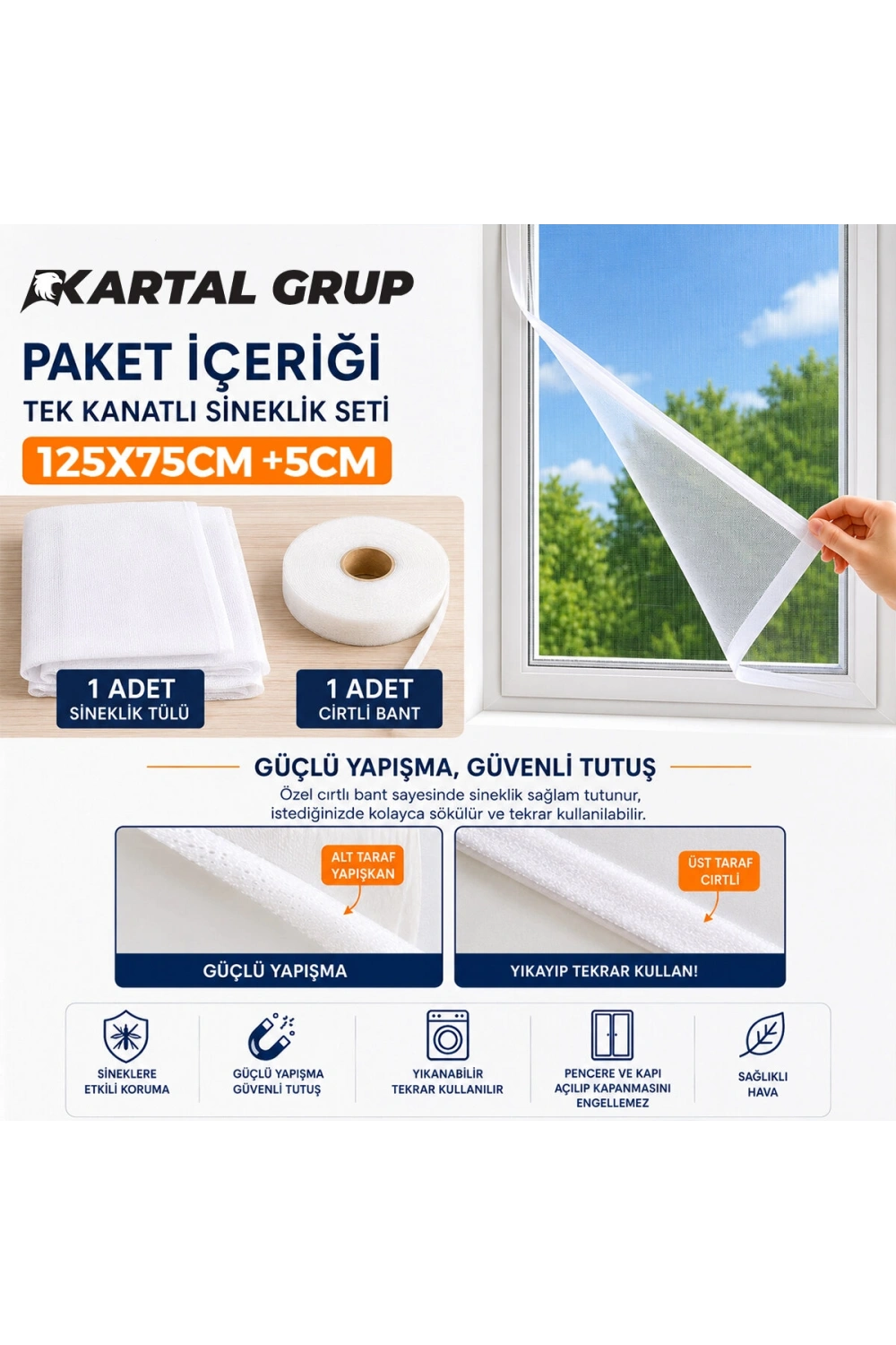 Egonex Kayra ( Tek Kanat ) ( Pencere ) Tül Sineklik ( 125x75cm  ±5cm)*75