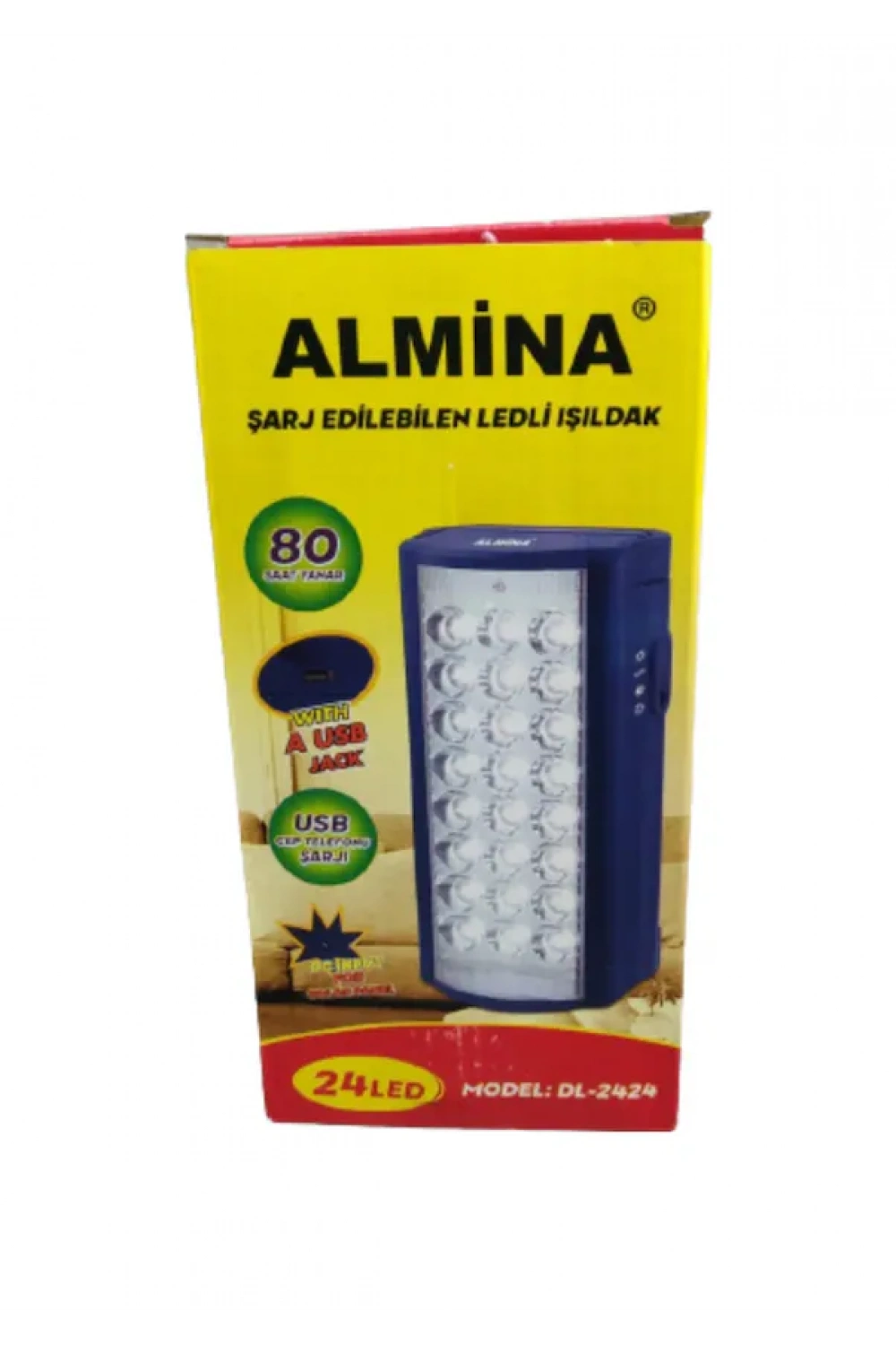 Almina Işıldak 24 Led 80 Saat Yanma Telefon Şarj Edebilen Işıldak Usbli Şarjlı 24 Ledli Işıldak