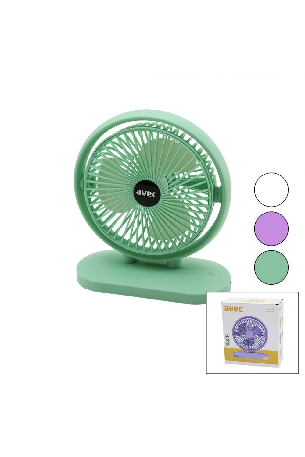 Avec Av-f558 (usb) Masa Üstü (fan=16cm) Vantilatör ( 180° ) (3 Kademe Hız) (3pervane) (renkli Pls.stand=9x20x22.7cm)*40
