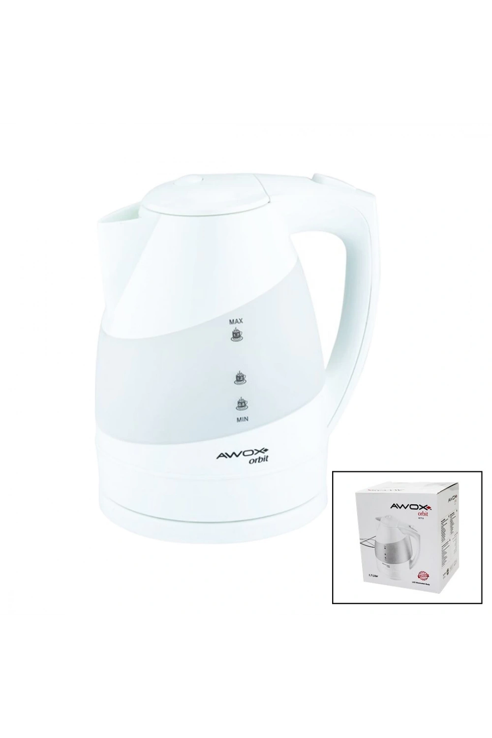 Awox ( Beyaz ) Orbit Kettle Su Isıtıcısı (1.7lt) (2000w) (360° & Led Aydınlatmalı Şeffaf Gövde) (gizli Rezistans) (kilitli Kapak)*16