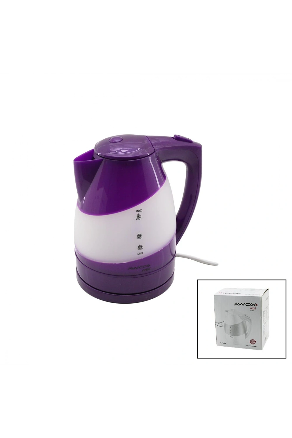 Awox (mürdüm) Orbit Plastik Kettle Su Isıtıcısı ( 1.7lt ) ( 2000w ) ( 360° & Ledli Şeffaf Gövde ) (gizli Rezistans) (kilitli Kapak)*12