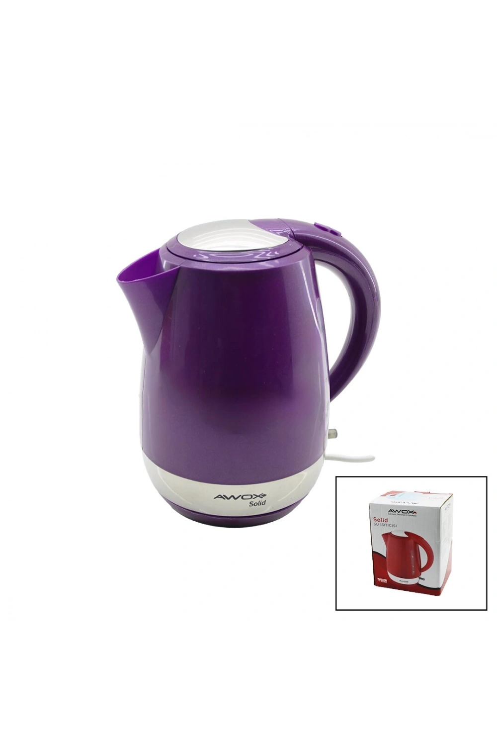 Awox (mürdüm) Solid Kettle Su Isıtıcı (1.7lt) (2000w) (su Gösterge) (360° Gövde=krom Kaplı Taban) (gizli Rezistans)*16