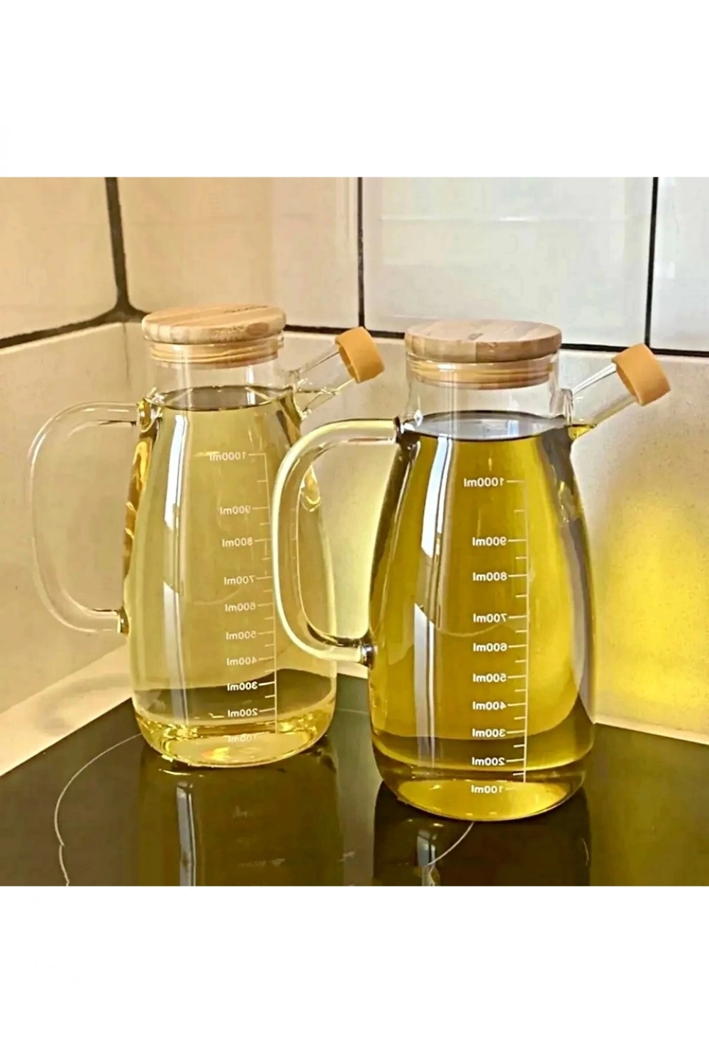 Bambu Kapaklı Cam Yağdanlık