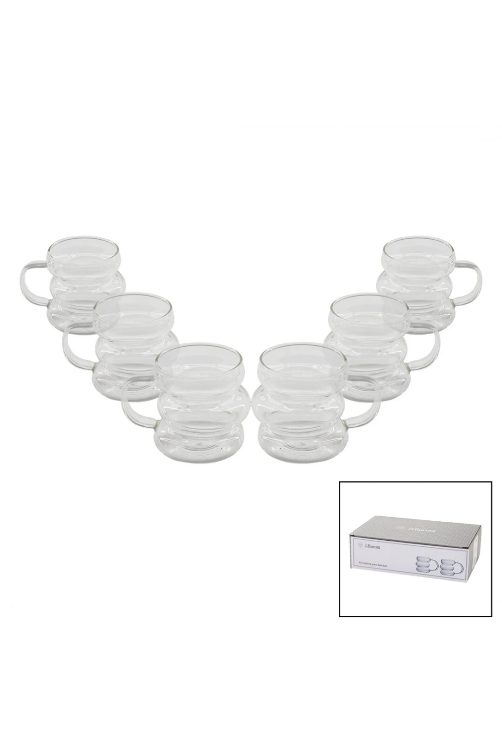 Barotti Dmr-8601 ( 6pcs ) ( 3 Boğumlu & Şeritli ) Kahve Yanı ( Cam ) Bardak*40=k