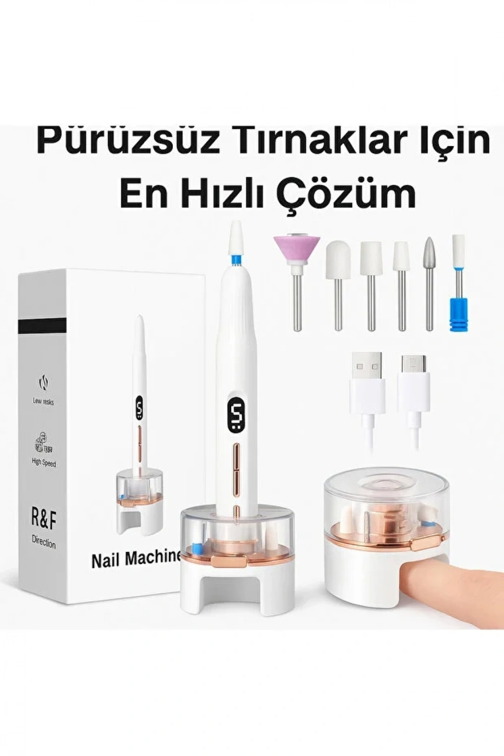 Bawer Şarjlı Manikür Pedikür Seti 5 Kademeli Hız Ayarlı, LED Ekranlı Sessiz & Güçlü 12000 Devirli BWR-43