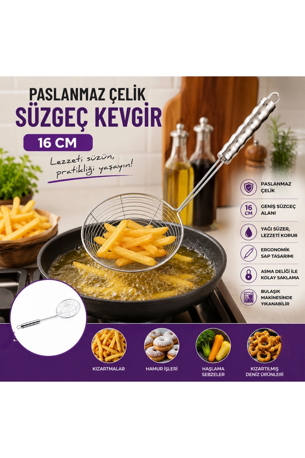 Baysa-249 Staınless ( 16cm ) ( Saplı ) Metal Kevgir*10x24