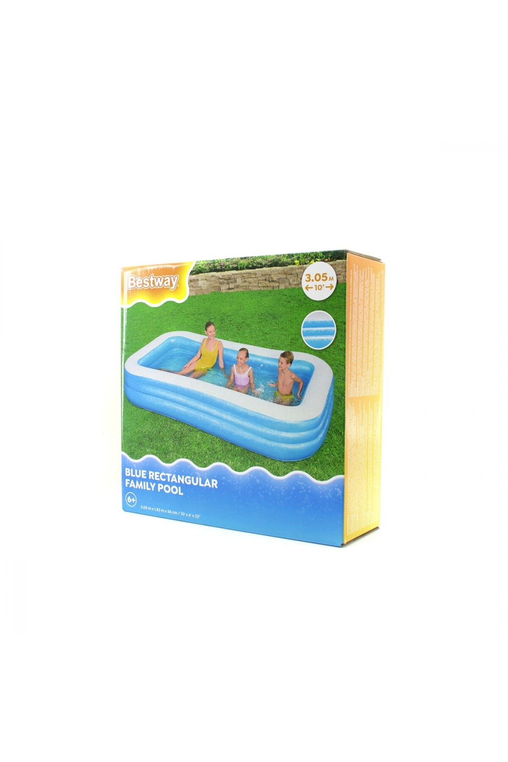 Bestway-54009 ( 3 Halka ) ( 1.16lt ) Dikdörtgen Aile Mavi Şişme Havuz ( 3.05x1.83x56cm ) ( 6+yaş )*2=k
