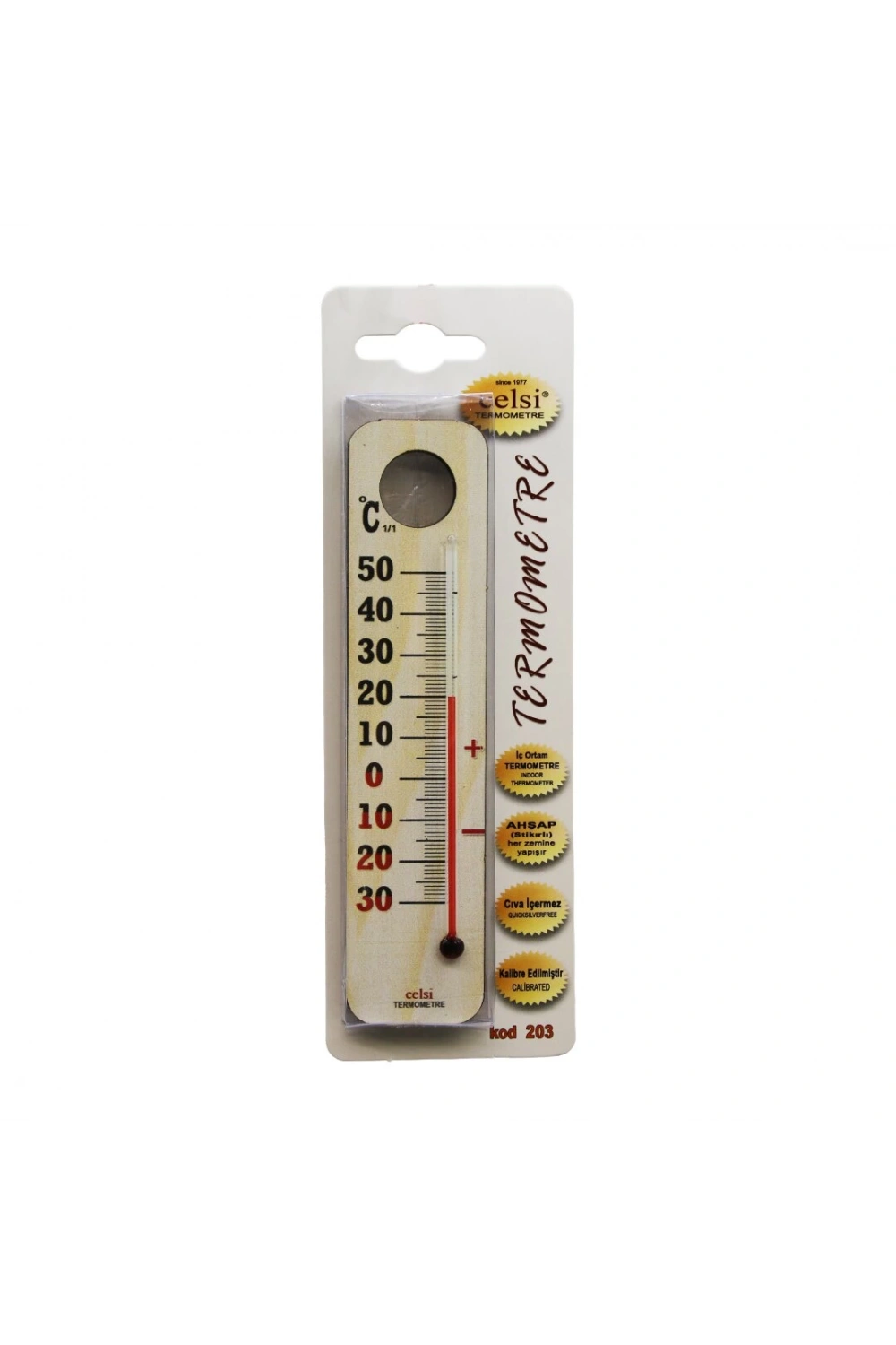 Celsi-203 ( Ahşap & Küçük= 3.5 X 15cm ) Derece & Oda Termometresi*250