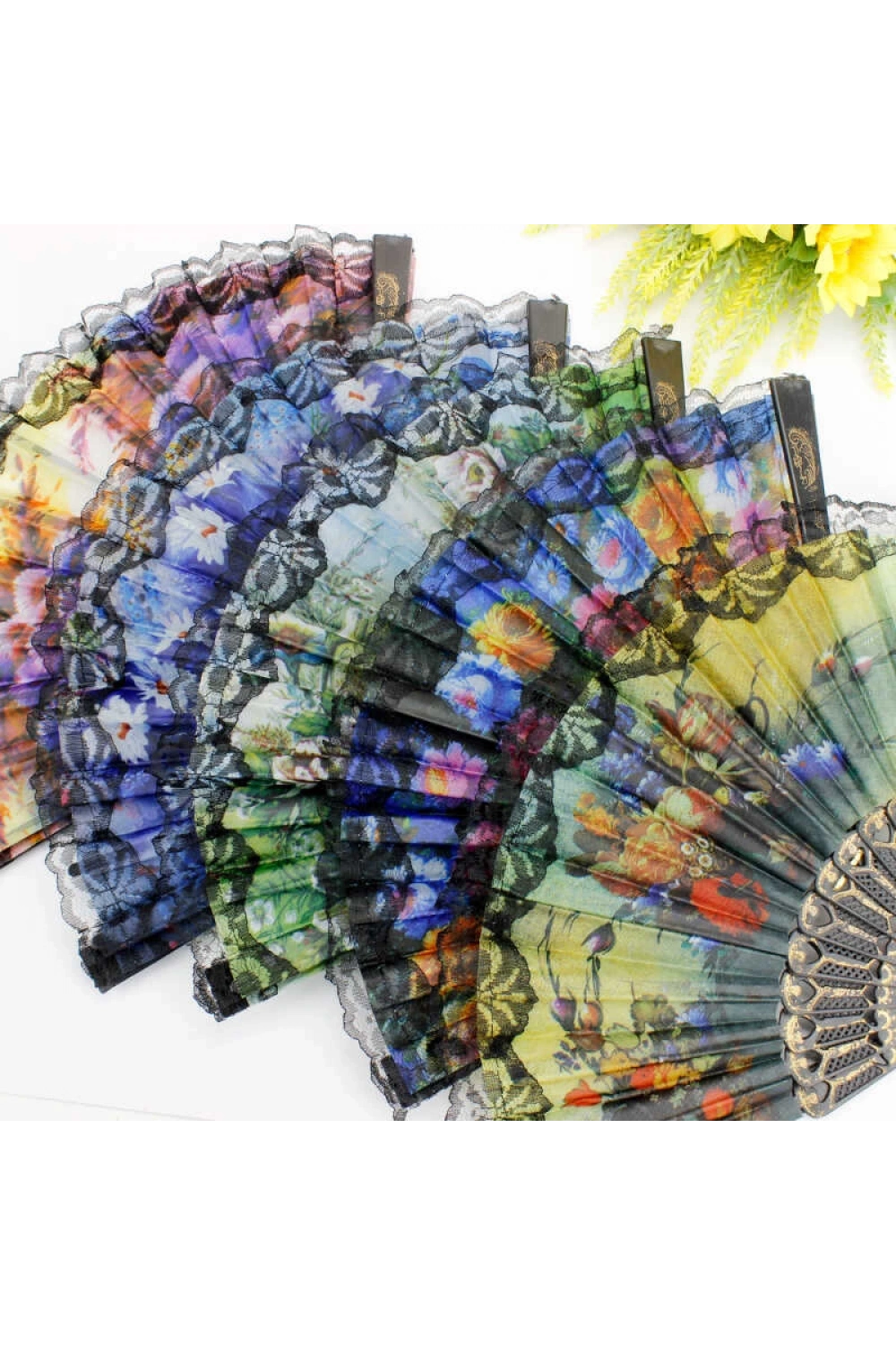 Çiçek Desenli Şık Serinletici Yelpaze 12li Paket