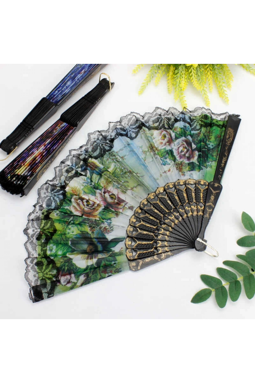 Çiçek Desenli Şık Serinletici Yelpaze 12li Paket