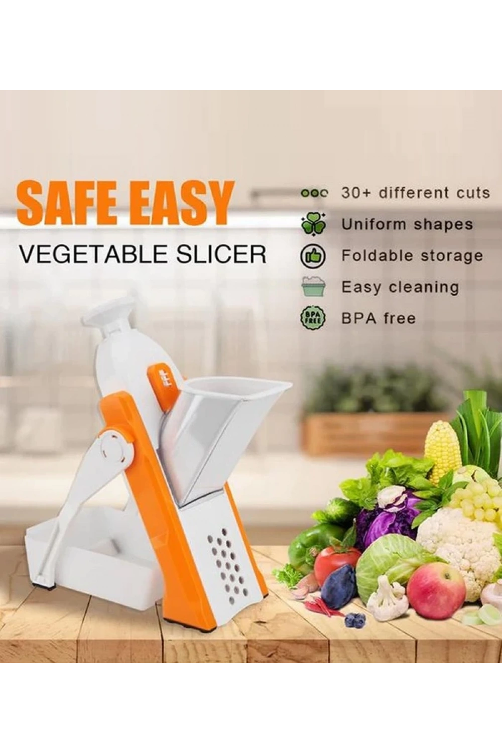 Çok Amaçlı Basmalı Sebze Dilimleyici Doğrayıcı Mandolin Brava Spring Slicer Kitchenmate