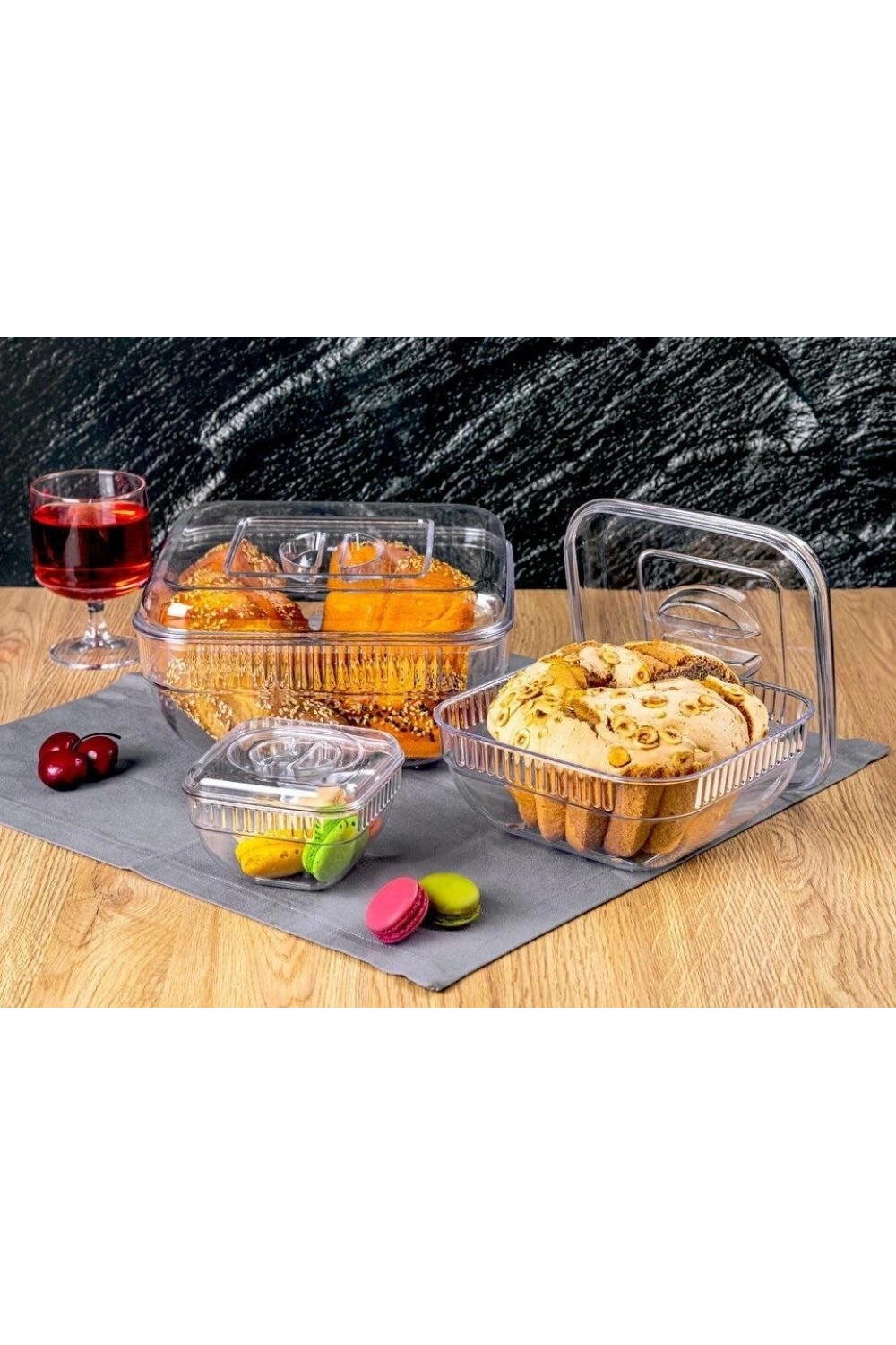 Crystal Ware F-406 ( 3pcs Set ) ( Kare & 5250ml ) Saklama Kabı ( Mika & Kristal Plastik )*12=k