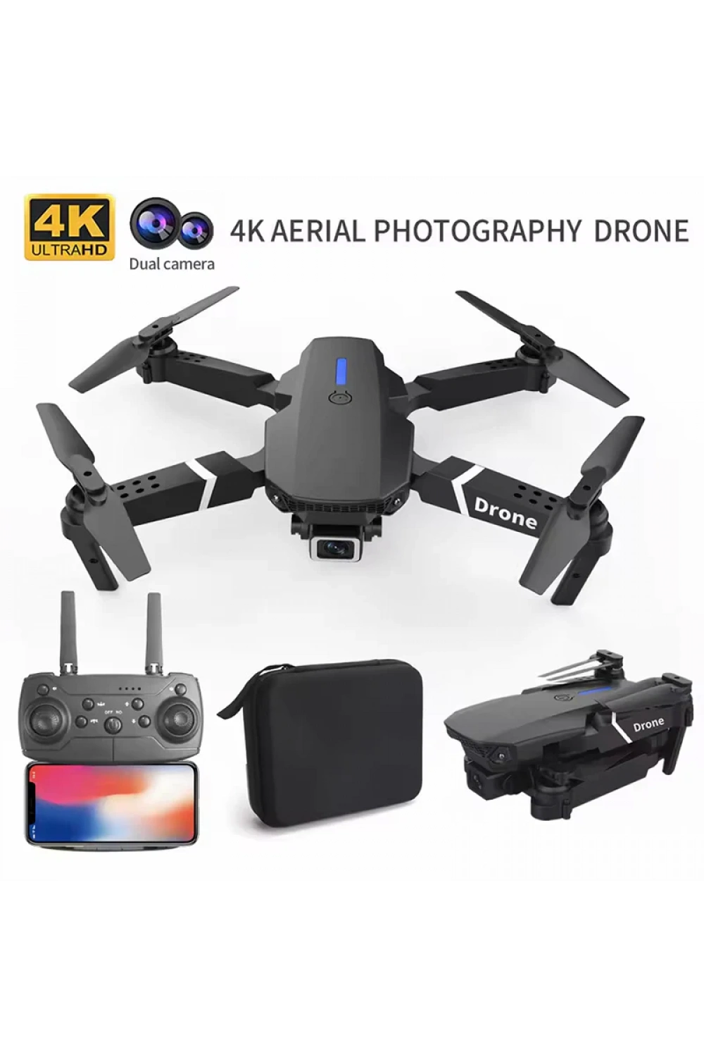 E88 Drone 4k Hd Çift Kameralı Drone App Kontrol Wifi Li Katlanabilir Quatcopter X3 Batarya