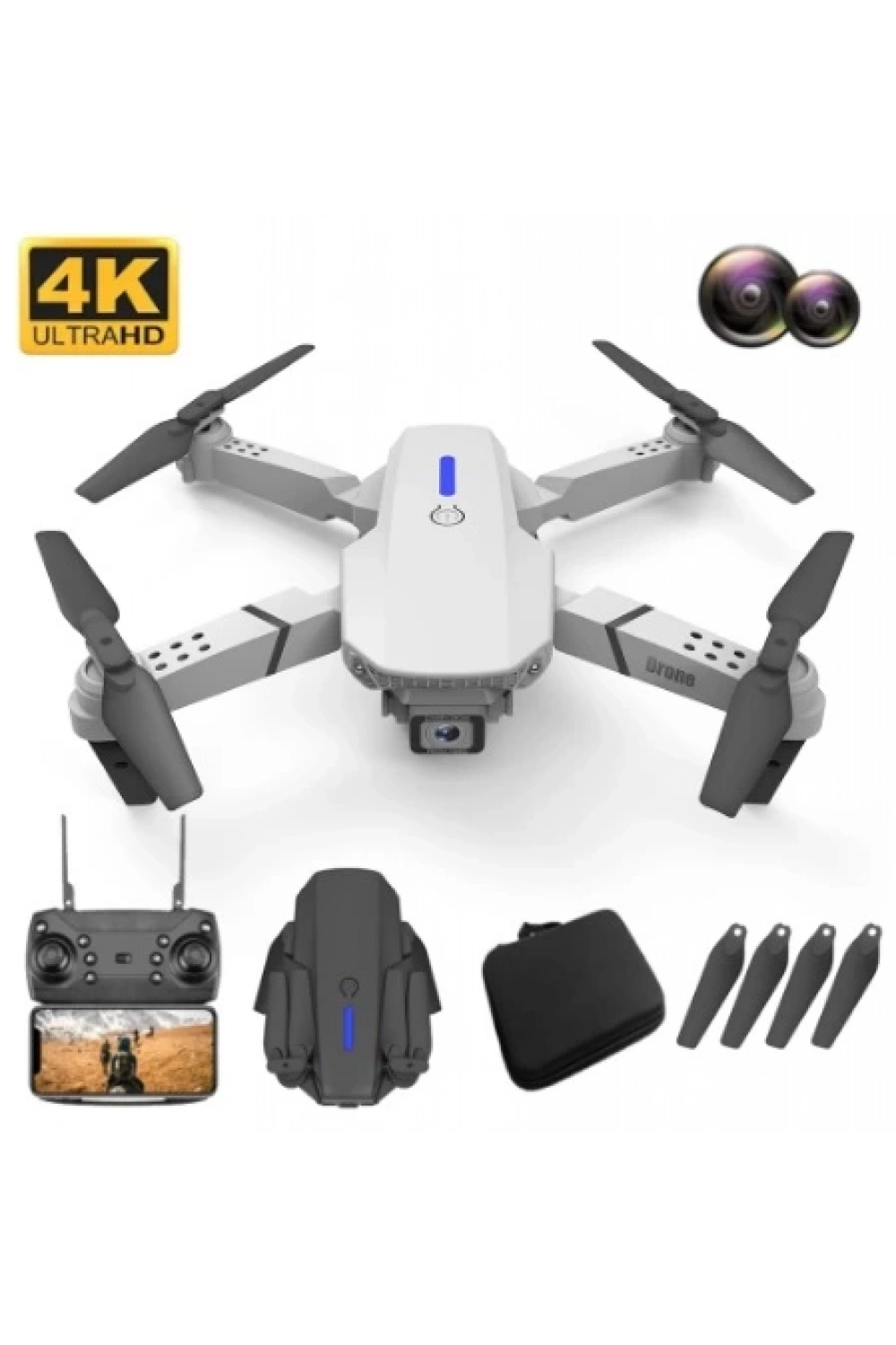 E88 Drone 4k Hd Çift Kameralı Drone App Kontrol Wifi Li Katlanabilir Quatcopter X3 Batarya