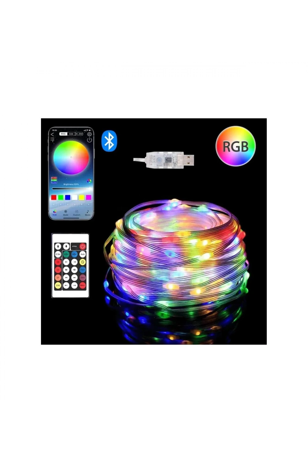 Animasyonlu Suya Dayanıklı Şerit Led 10 Mt Usb Girişli Telefon Kontrollü Rgb Sese Duyarlı