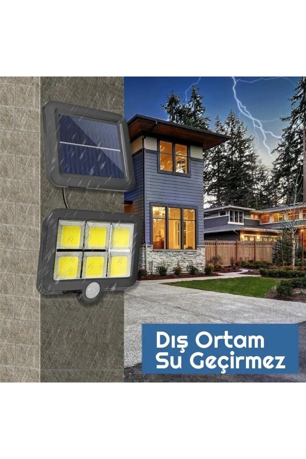 Egonex 120 Cob Led Solar Panel Güneş Enerjili 3 Mod Duvar Lambası