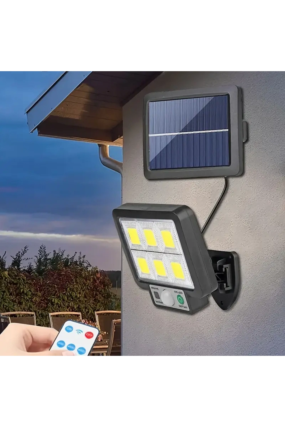 Egonex 120 Cob Led Solar Panel Güneş Enerjili 3 Mod Duvar Lambası