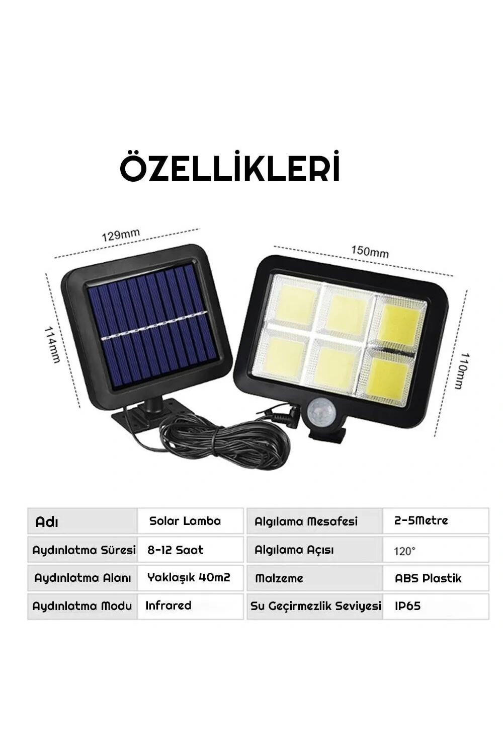 Egonex 120 Cob Led Solar Panel Güneş Enerjili 3 Mod Duvar Lambası