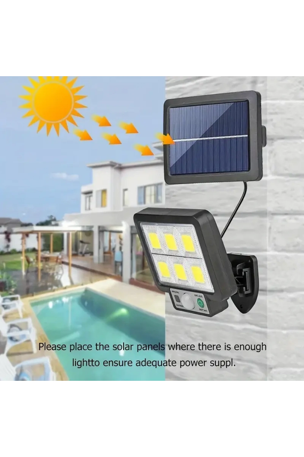 Egonex 120 Cob Led Solar Panel Güneş Enerjili 3 Mod Duvar Lambası