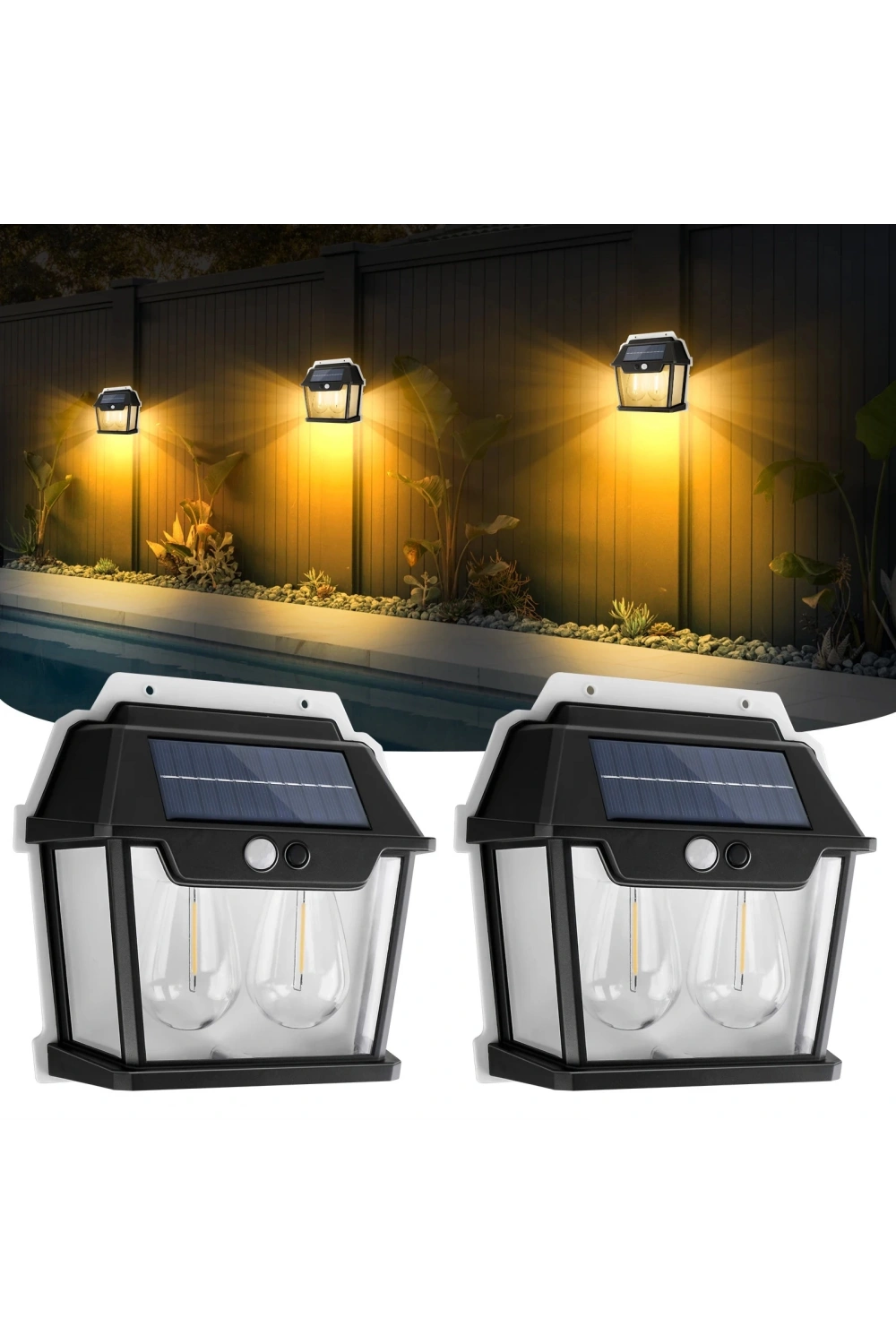 Egonex 2 Ampullü Hareket Sensörlü Solar Güneş Enerjili Ampul Led Duvar Lambası