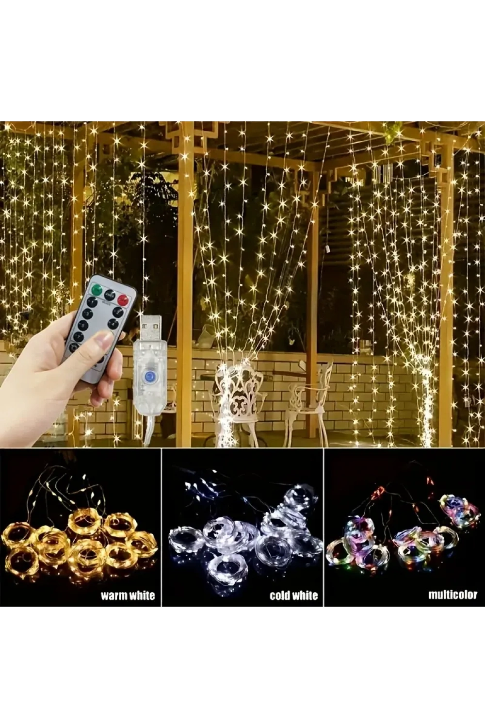 Egonex 300 Ledli 10 Sarkıt Perde Led Işık-8 Fonksiyon, Uzaktan Kumandalı, 3x3 Metre