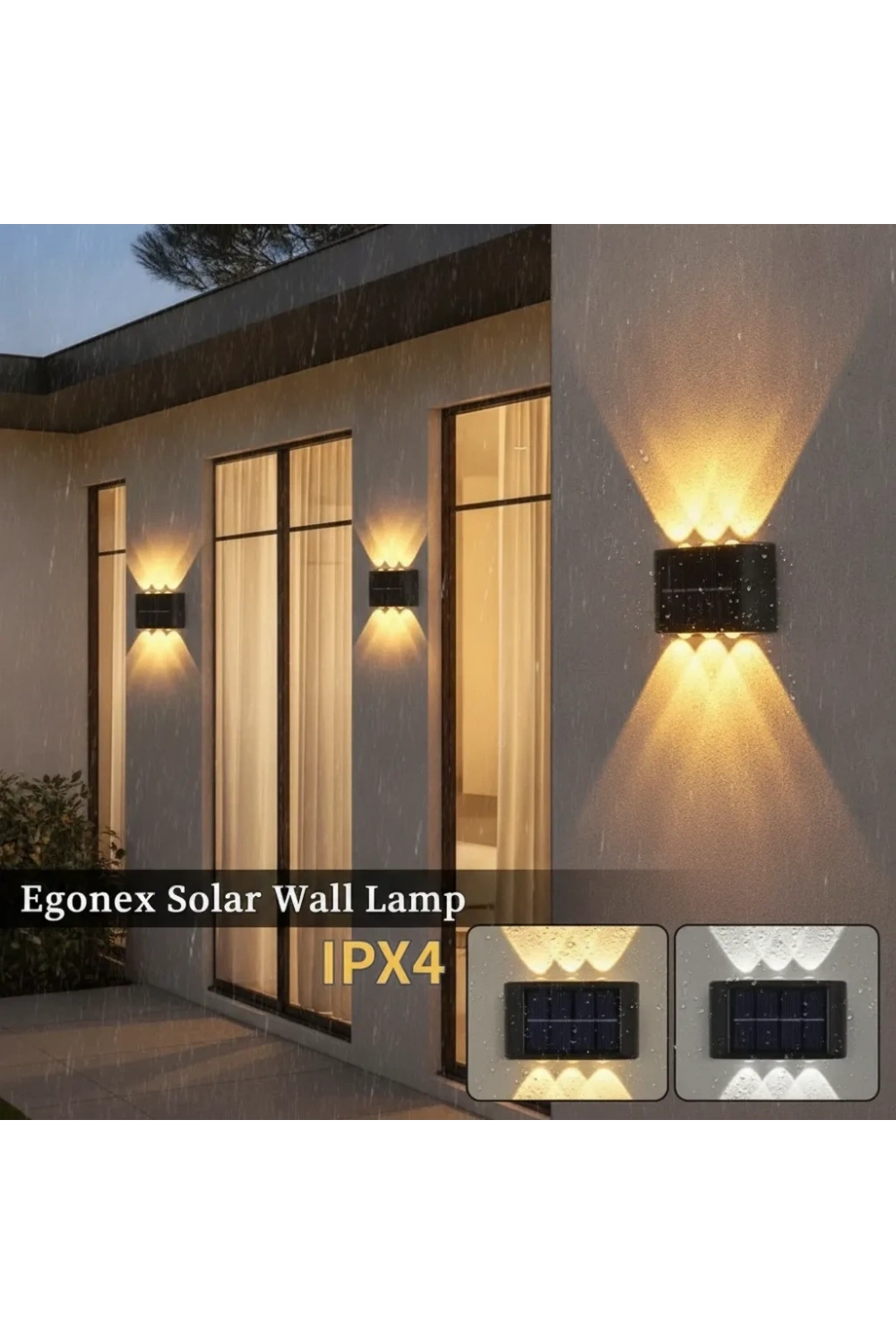 Egonex 6 Ledli Solar Çift Taraflı Duvar Lambası Güneş Enerjili Aydınlatma Dekorasyon Aplik Işık