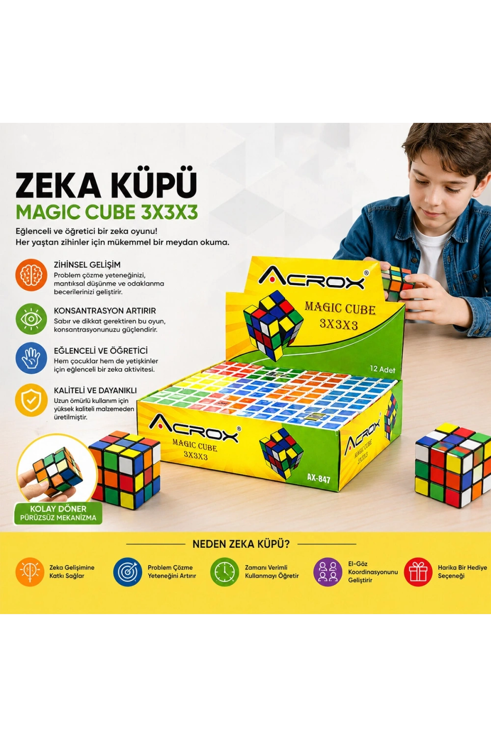 Egonex Acrox Magıc Cube Ax-847 ( 3x3x3 ) Zeka Küpü ( Oyun )*12x24