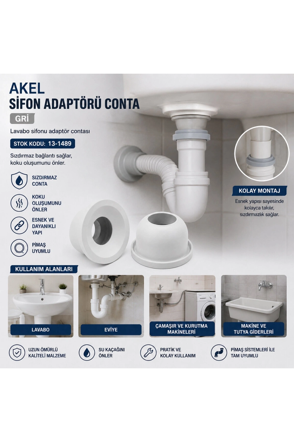 Egonex Akel Sifon Adaptörü Conta Gri *100x5