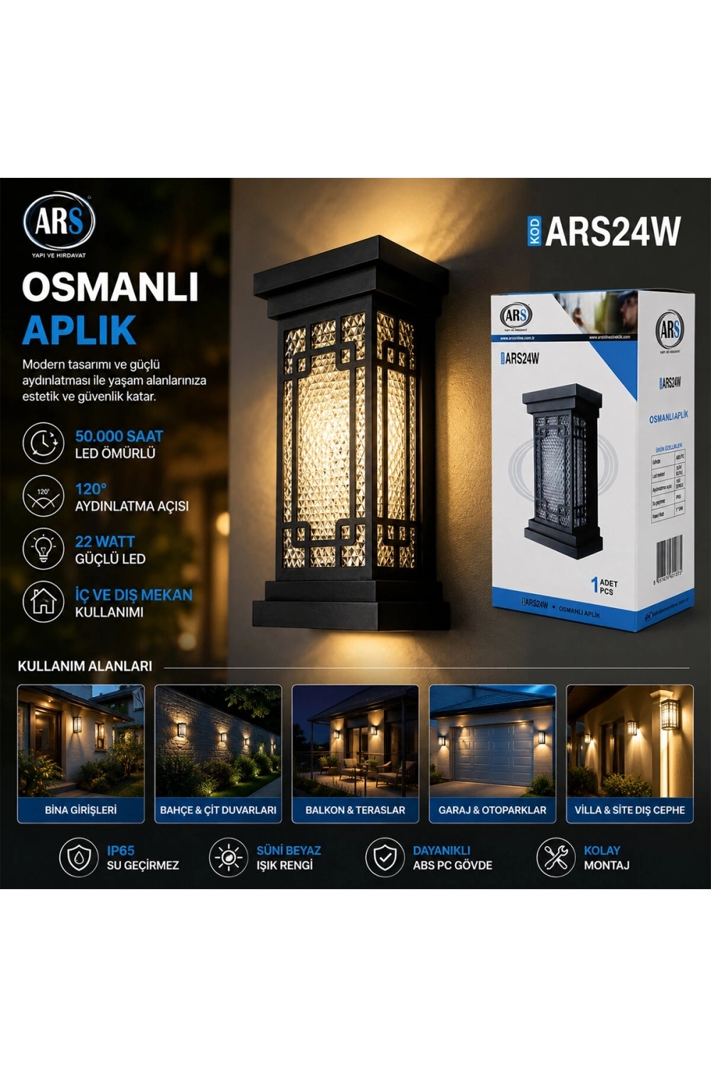 Egonex Ars-348952 ( Ip66 ) ( 50.000 Saat Led Ömrü ) ( 22w ) Osmanlı Led Aplik Duvar Lambası*30