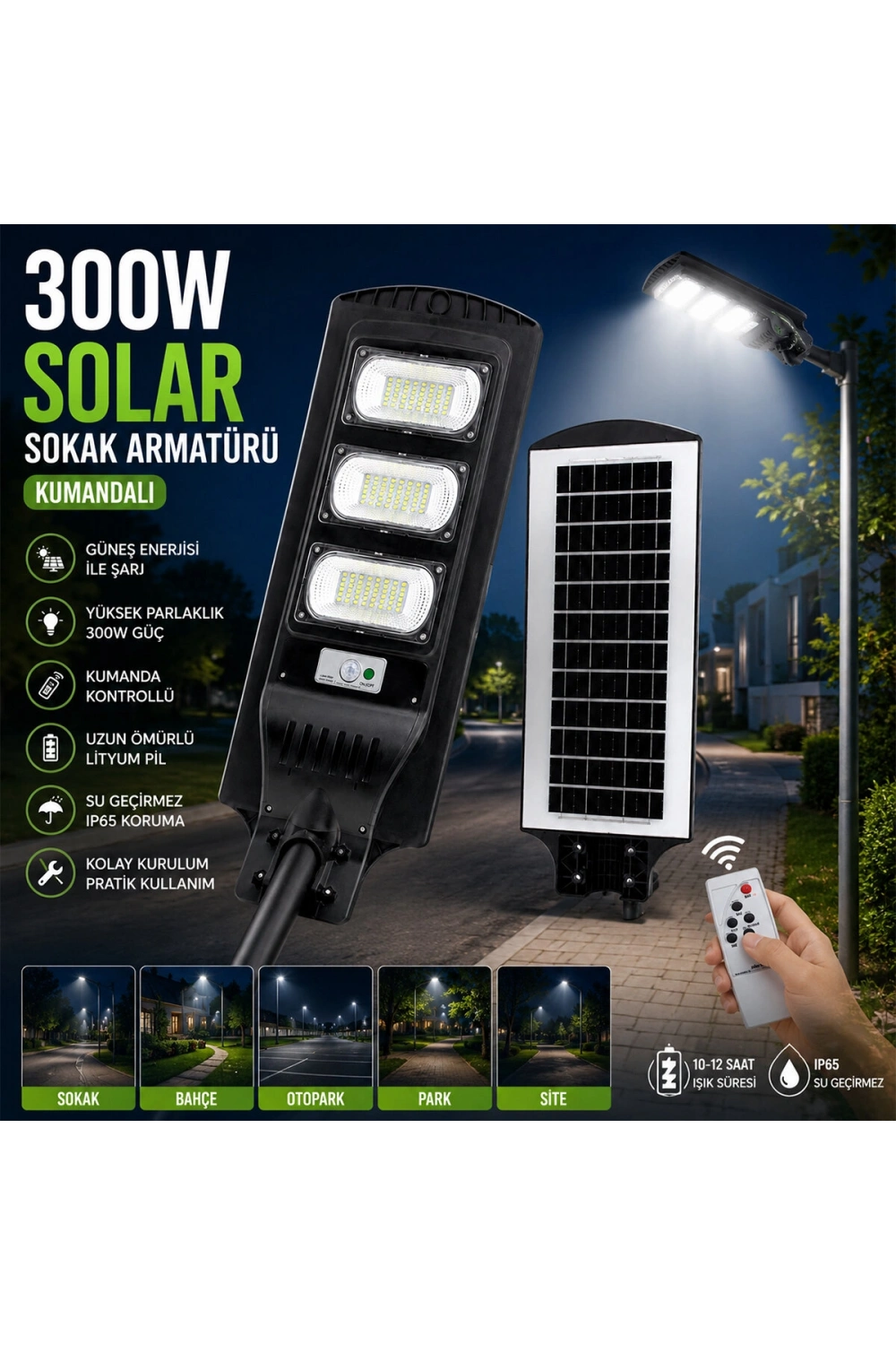 Egonex Ars-348966 ( 300w & 6500k ) ( Solar & Güneş Enerjili ) Sokak Lambası & Armatür ( Sensörlü ) ( Bahçe-balkon-sokak )*5