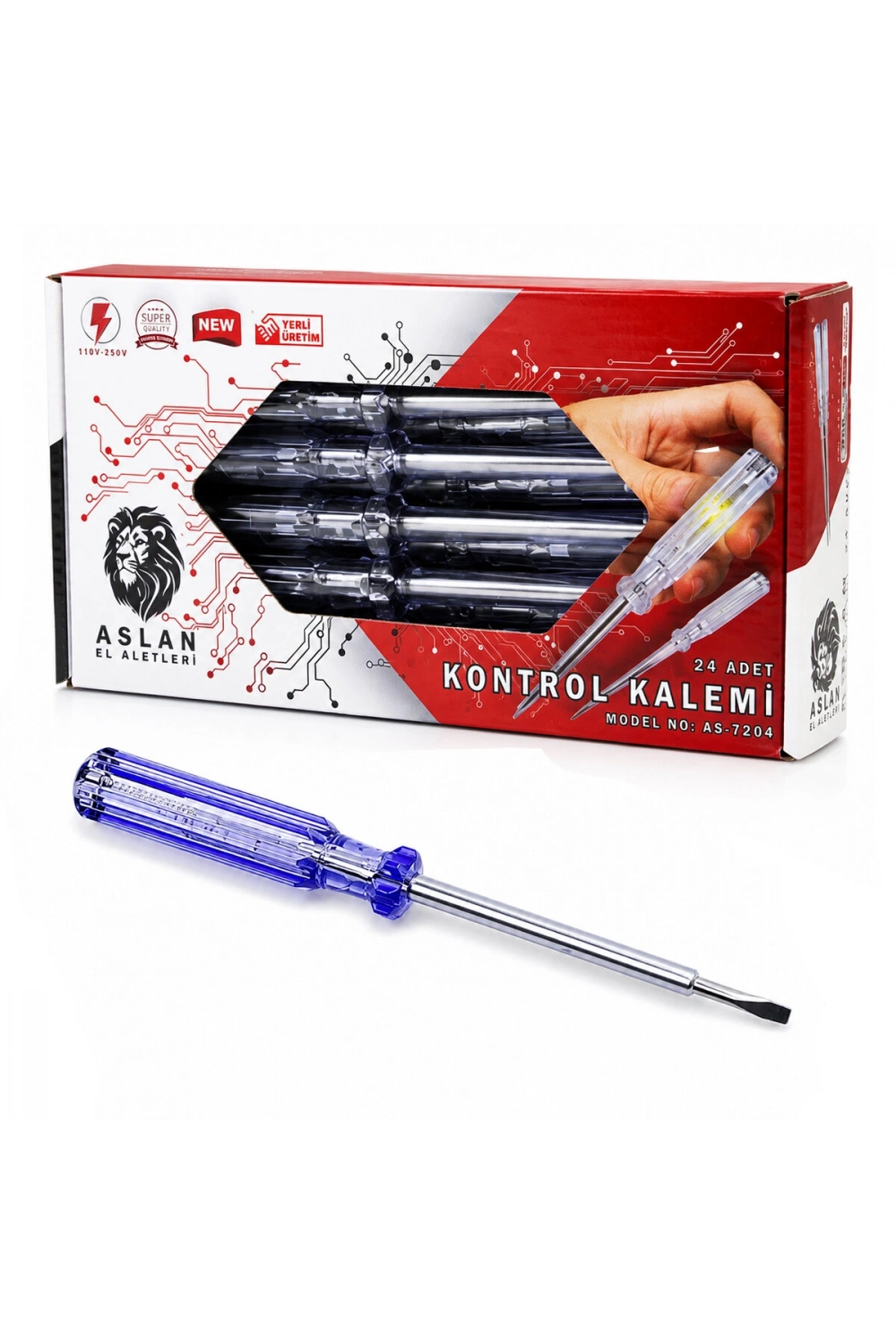 Egonex Aslan As-7204 ( Düz ) Kontrol Kalemi Klemens Çelik Uçlu*24x20