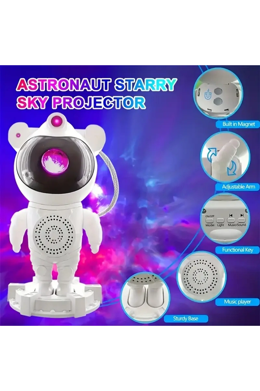 Egonex Astronot Gece Lambası Projektör Bluetooth Hoparlör Uzaktan Kumandalı
