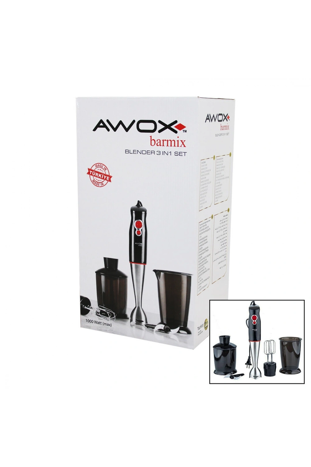 Egonex Awox Barmix ( 3in1 ) Blender Seti ( Çelik 2li Mikser ) ( Çelik Rondo Bıçak ) ( Çelik 4 Kanatlı Bıçak ) ( 1000w )*4