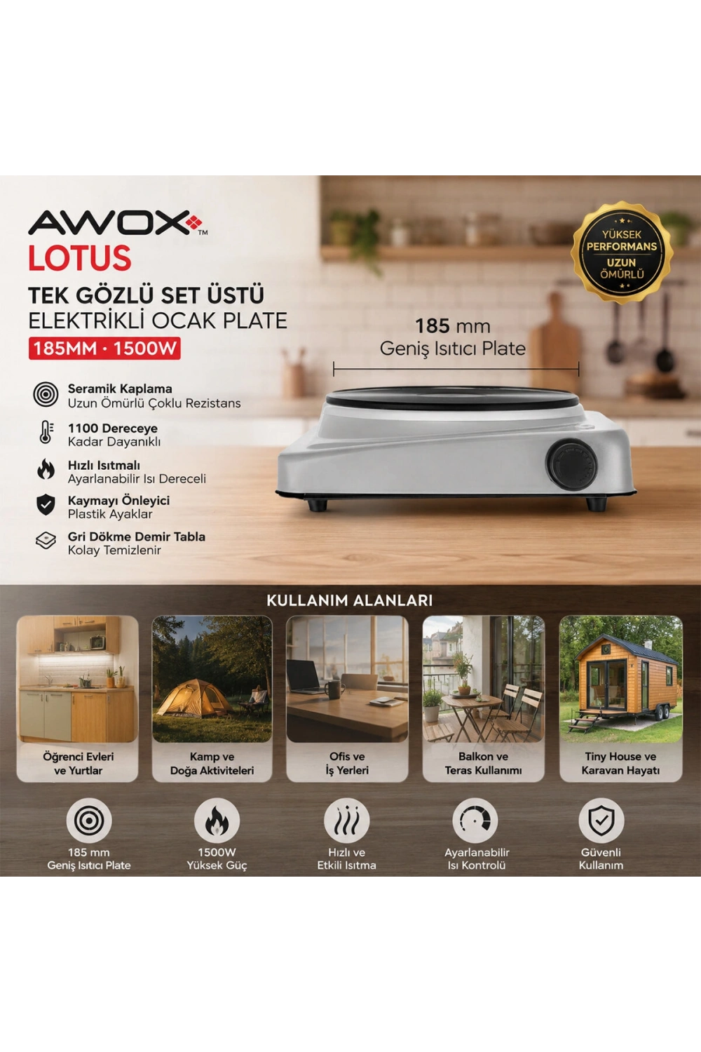 Egonex Awox Lotus Tek Gözlü Elektrikli Ocak Plate 185mm.1500w*6