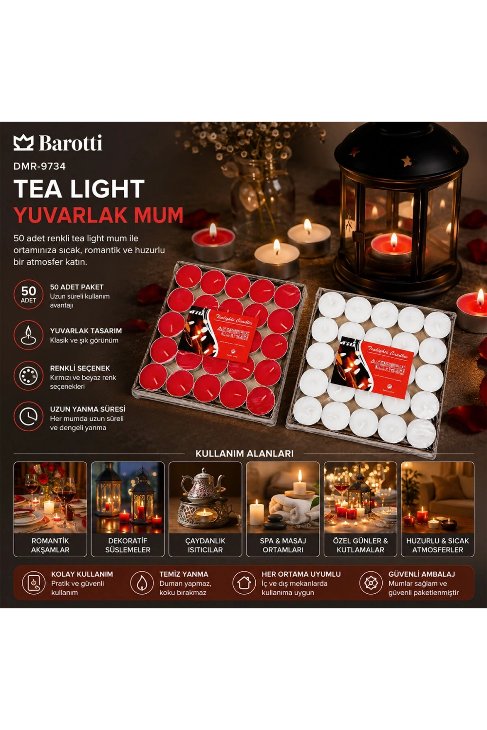 Egonex Barotti Dmr-9734 ( 50pcs ) ( Renkli ) ( Yuvarlak ) Tea Light Mum*40