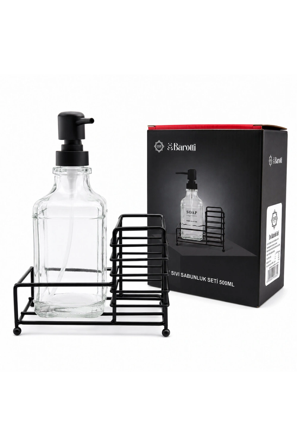 Egonex Barotti Dmr-9779 ( Cam Şişe & 500ml ) ( Siyah Metal Stand & Siyah Pompa ) Sıvı Sabunluk Seti*24