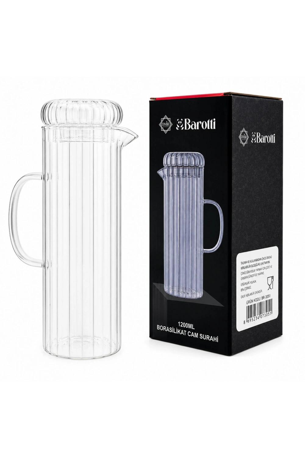 Egonex Barotti Dmr-9794 ( Cam Kapaklı ) Cam Sürahi & Borosilikat ( 1200ml )*12=k