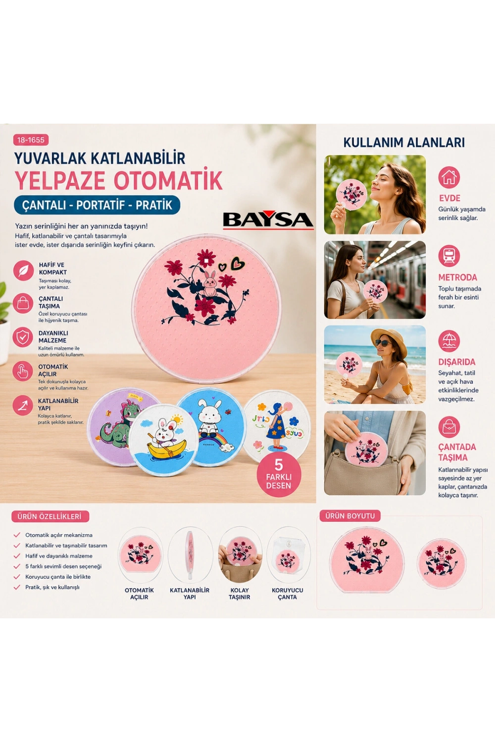 Egonex Baysa-2026 Yuvarlak Katlanabilir Yelpaze Otomatik ( Çantalı )*25x40